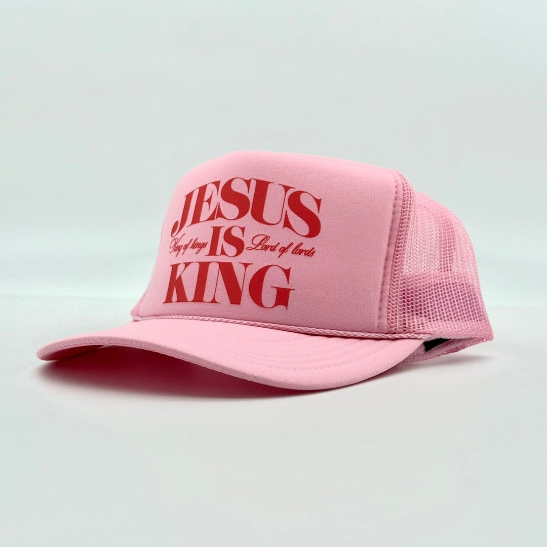 Jesus is King Foam Trucker - Pink/Red - Malta Apparel