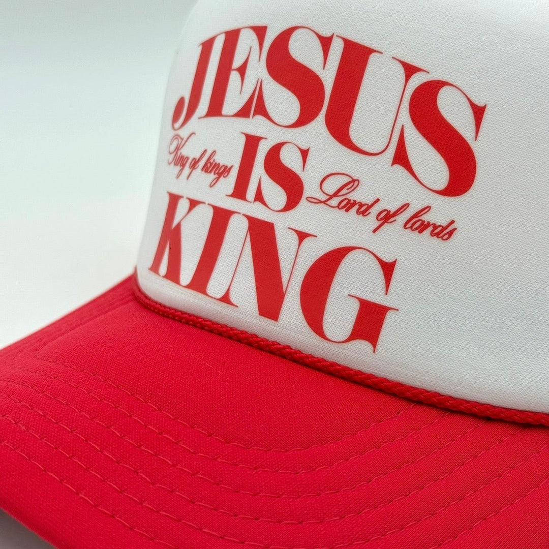 Jesus is King Foam Trucker - Red/White - Malta Apparel