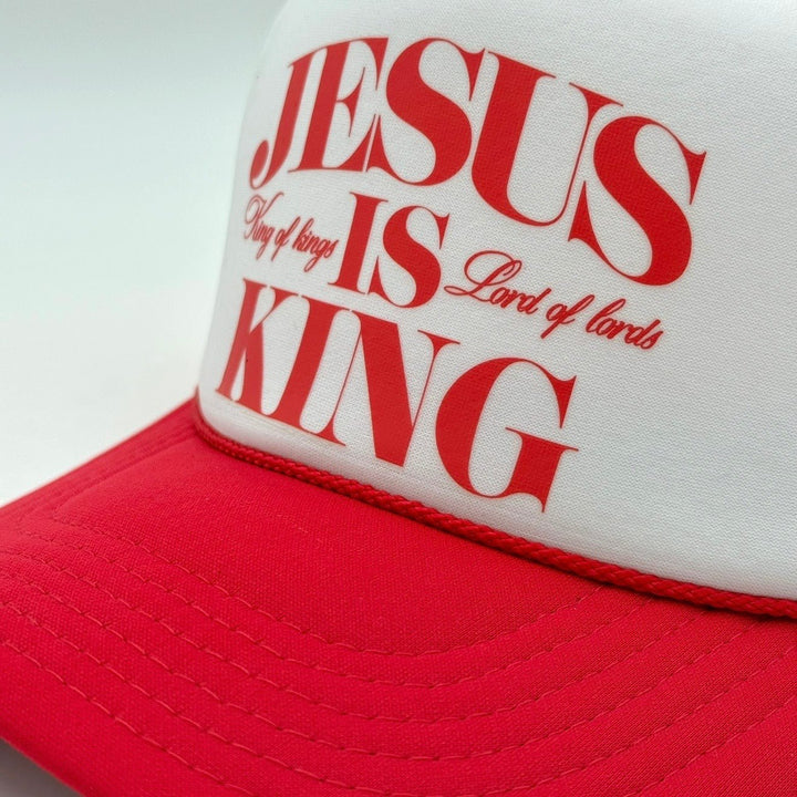 Jesus is King Foam Trucker - Red/White - Malta Apparel