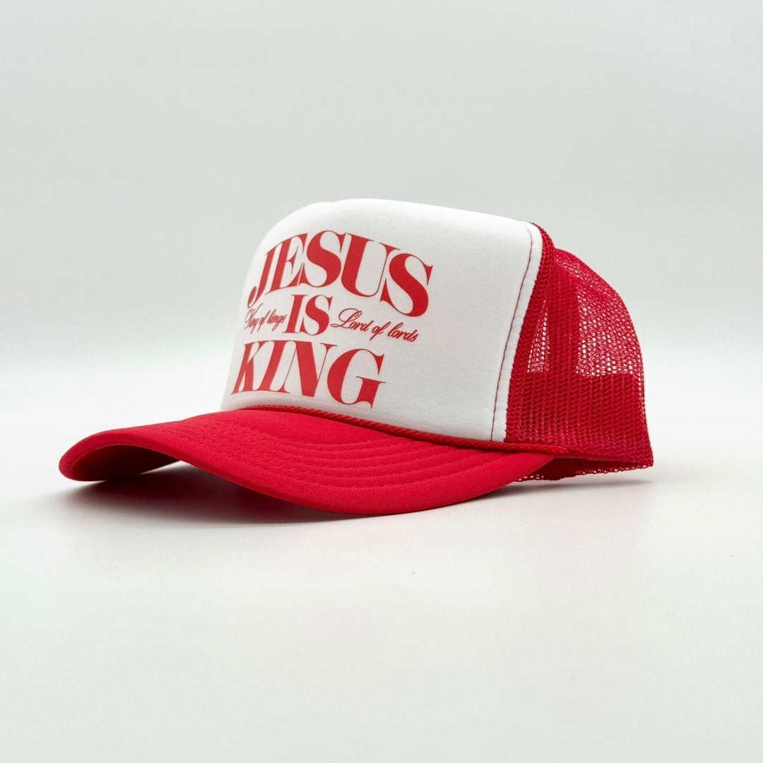 Jesus is King Foam Trucker - Red/White - Malta Apparel