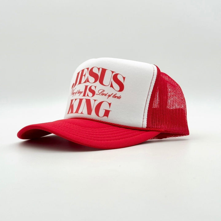 Jesus is King Foam Trucker - Red/White - Malta Apparel