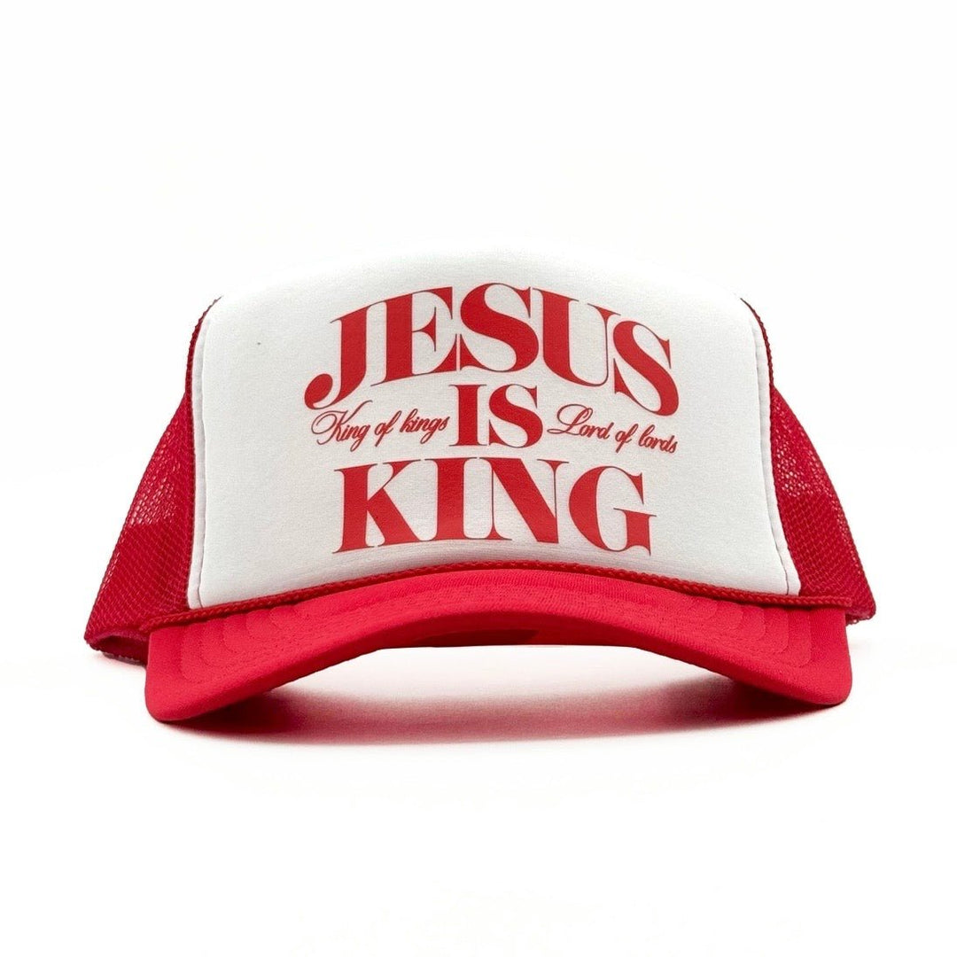 Jesus is King Foam Trucker - Red/White - Malta Apparel