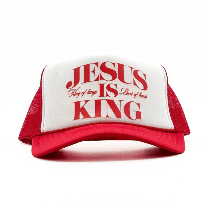 Jesus is King Foam Trucker - Red/White - Malta Apparel