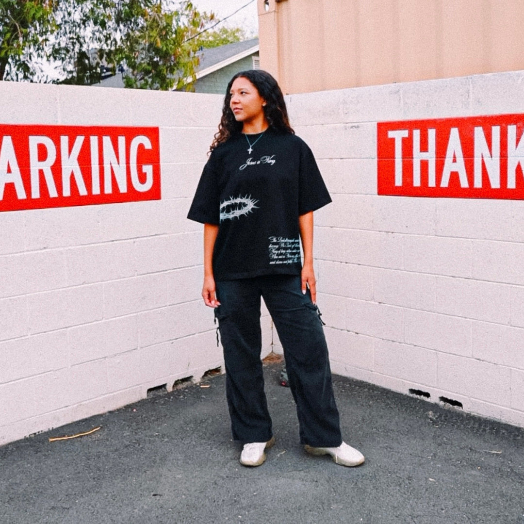 Jesus is King Jumbo Print Tee - Black (Oversized) - Malta Apparel