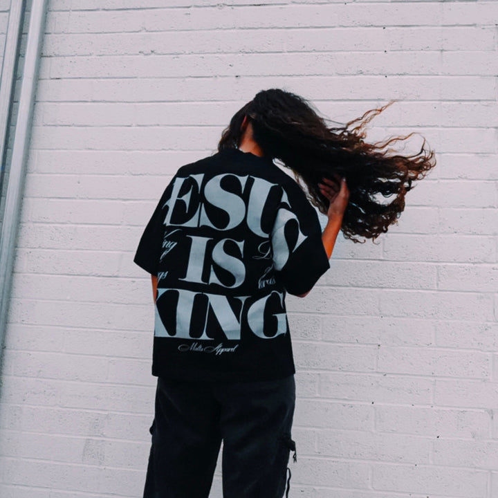 Jesus is King Jumbo Print Tee - Black (Oversized) - Malta Apparel