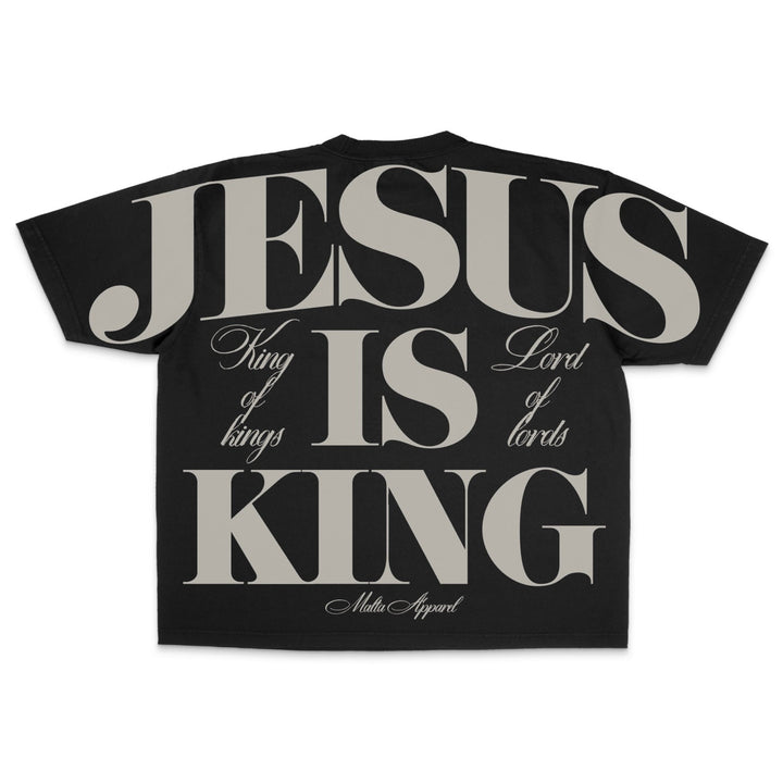Jesus is King Jumbo Print Tee - Black (Oversized) - Malta Apparel