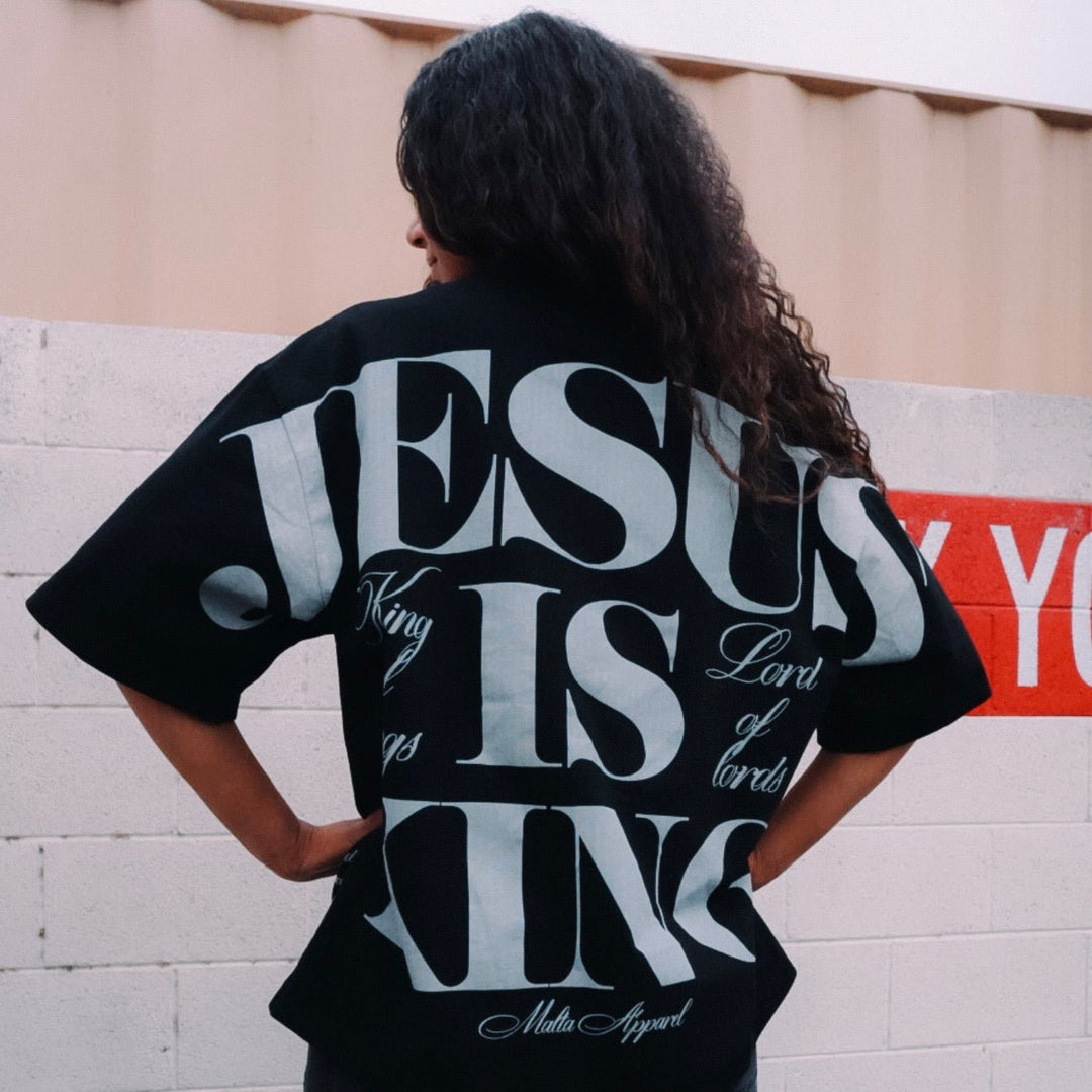 Jesus is King Jumbo Print Tee - Black (Oversized) - Malta Apparel