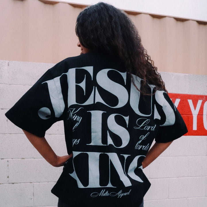 Jesus is King Jumbo Print Tee - Black (Oversized) - Malta Apparel