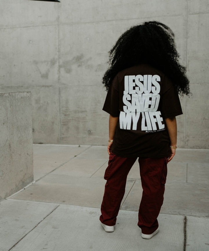 Jesus Saved My Life PUFF PRINT - Chocolate - Malta Apparel