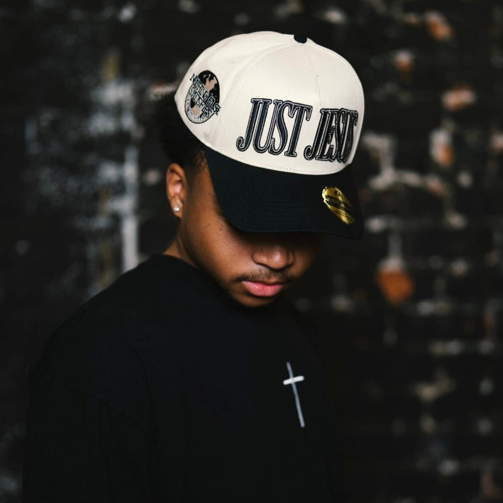 ‘JUST JESUS’ Premium SnapBack - Cream/Black - Malta Apparel