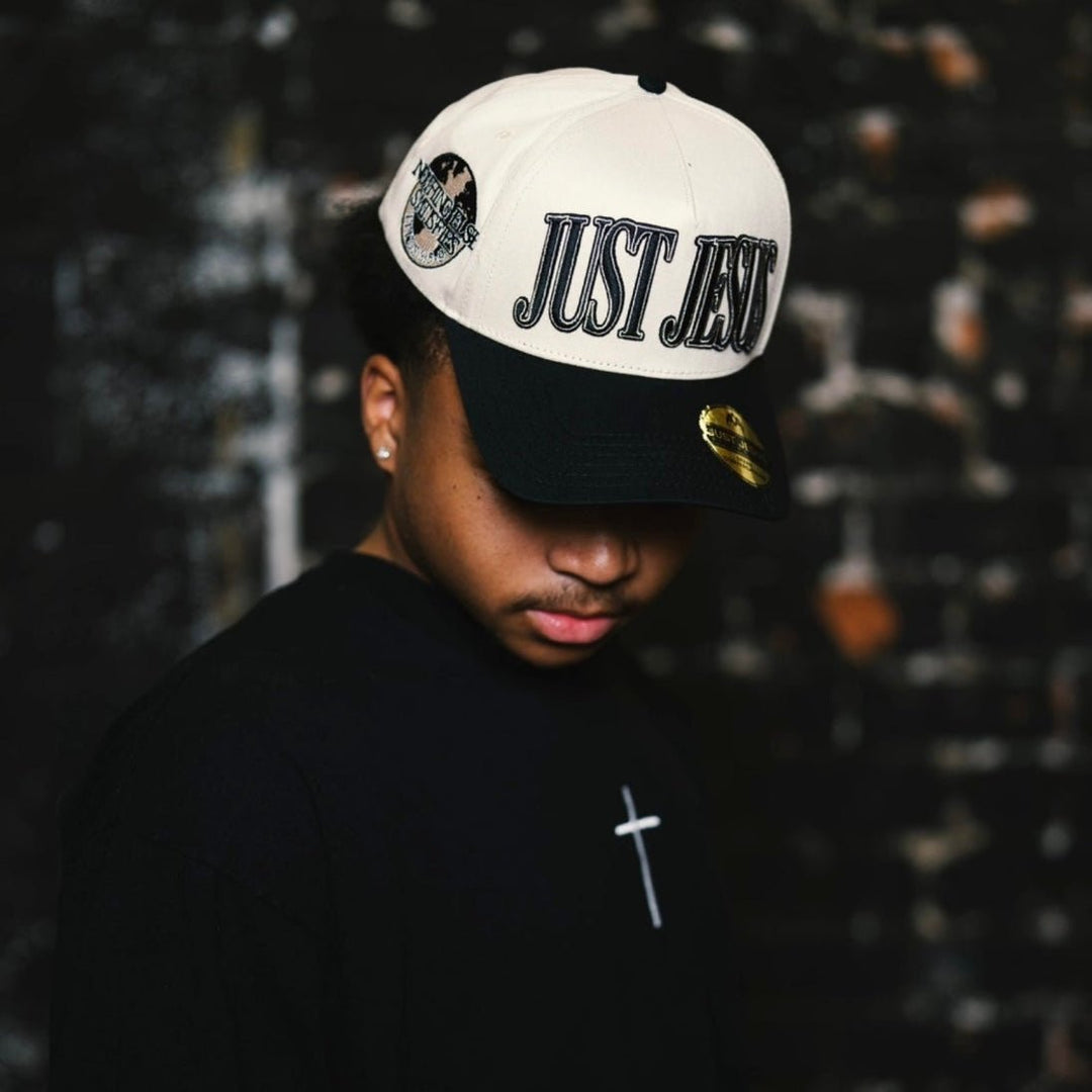 ‘JUST JESUS’ Premium SnapBack - Cream/Black - Malta Apparel