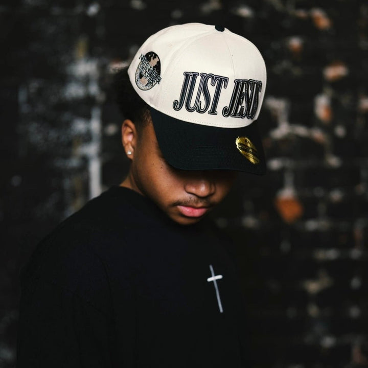 ‘JUST JESUS’ Premium SnapBack - Cream/Black - Malta Apparel