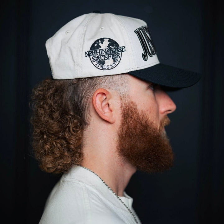 ‘JUST JESUS’ Premium SnapBack - Cream/Black - Malta Apparel