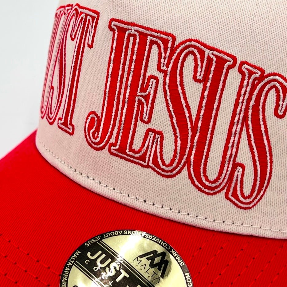 ‘JUST JESUS’ Premium SnapBack - Cream/Red - Malta Apparel