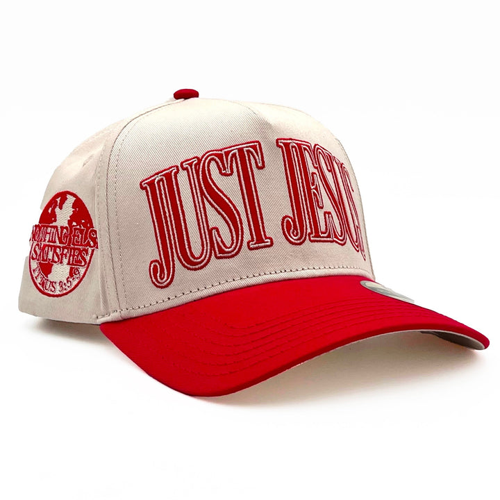 ‘JUST JESUS’ Premium SnapBack - Cream/Red - Malta Apparel