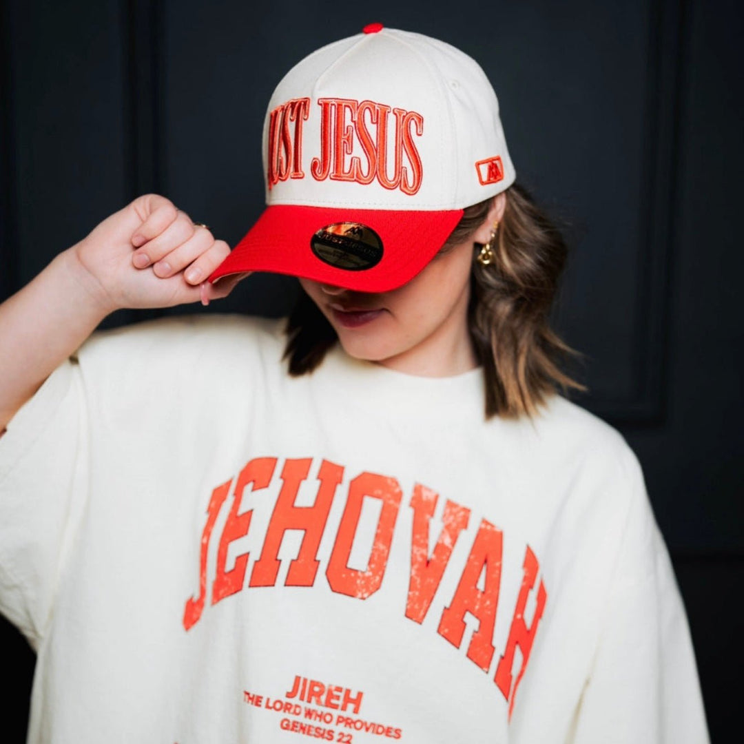 ‘JUST JESUS’ Premium SnapBack - Cream/Red - Malta Apparel