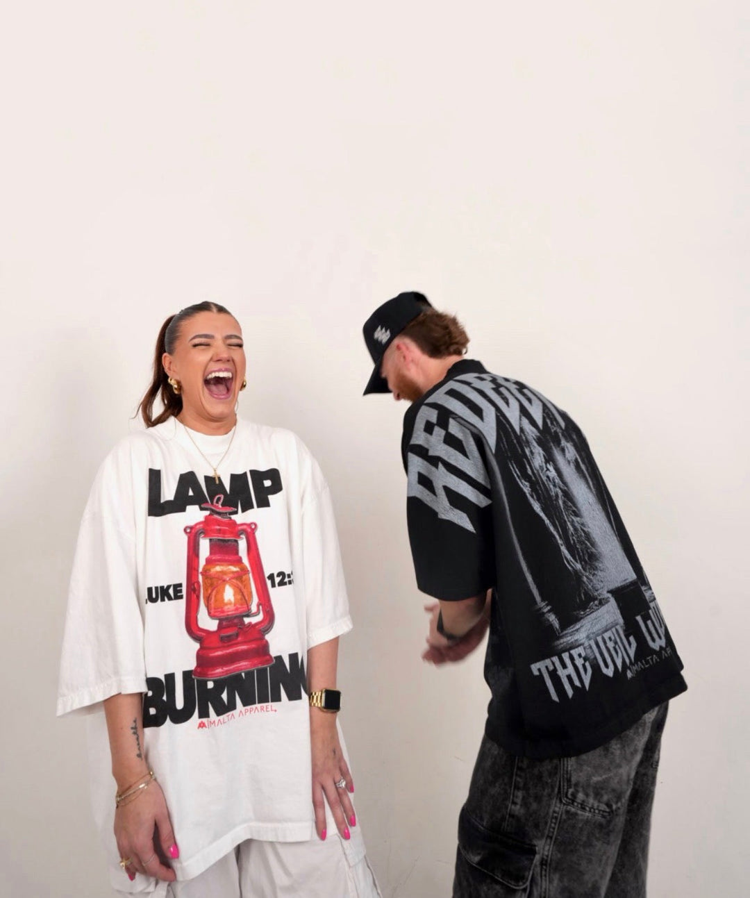 Lamp Burning Drop Shoulder Tee (Super Oversized) - White - Malta Apparel