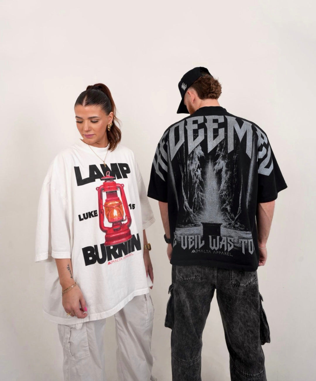 Lamp Burning Drop Shoulder Tee (Super Oversized) - White - Malta Apparel