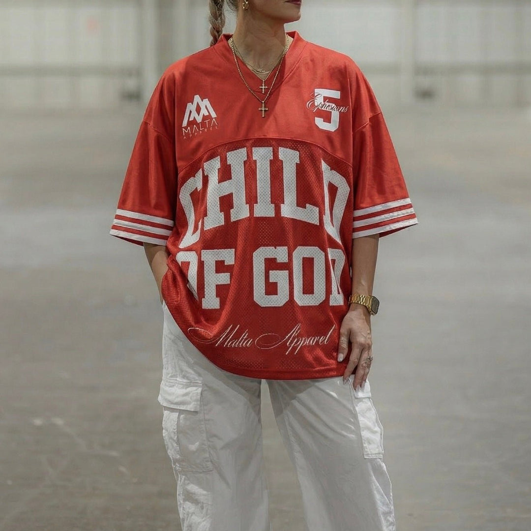 [PRE - ORDER - SHIPS APRIL 17TH] BELOVED CHILD OF GOD Jersey - Red (Oversized) - Malta Apparel