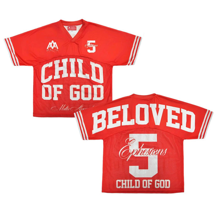 [PRE - ORDER - SHIPS APRIL 17TH] BELOVED CHILD OF GOD Jersey - Red (Oversized) - Malta Apparel
