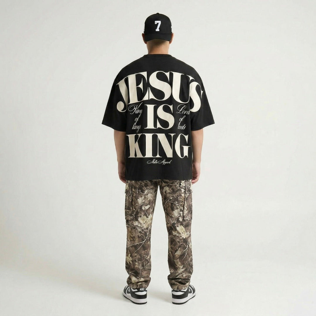 [PRE - ORDER - SHIPS APRIL 17TH] Jesus is King Jumbo Print Tee - Black (Oversized Fit) - Malta Apparel