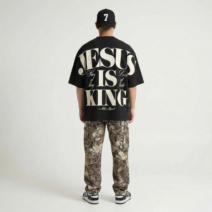 [PRE - ORDER - SHIPS APRIL 17TH] Jesus is King Jumbo Print Tee - Black (Oversized Fit) - Malta Apparel