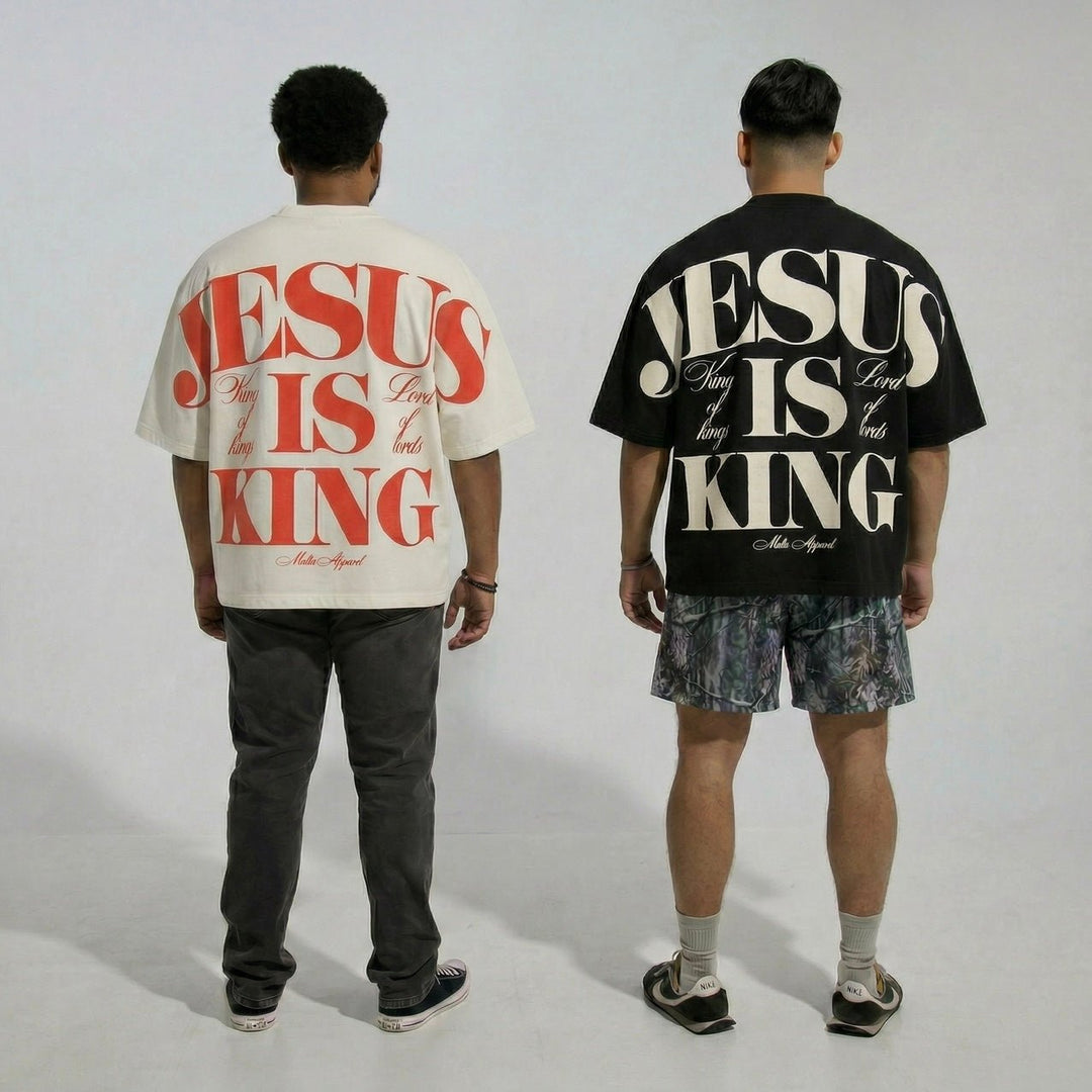 [PRE - ORDER - SHIPS APRIL 17TH] Jesus is King Jumbo Print Tee - Ivory (Oversized Fit) - Malta Apparel