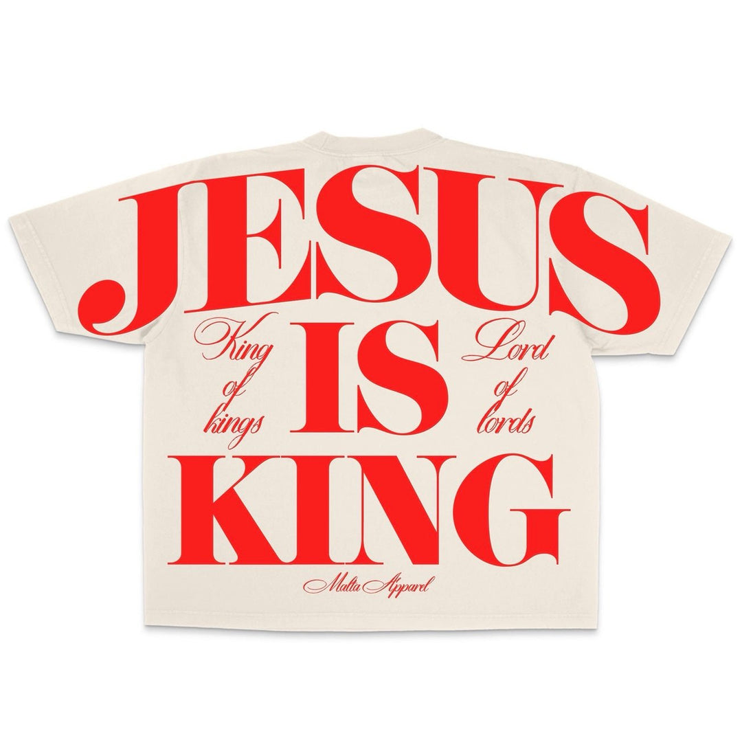 [PRE - ORDER - SHIPS APRIL 17TH] Jesus is King Jumbo Print Tee - Ivory (Oversized Fit) - Malta Apparel