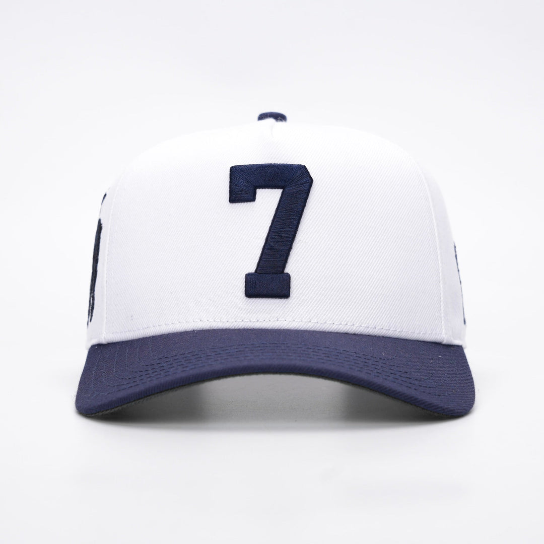 [PRE - ORDER - SHIPS DECEMBER 10TH] ‘7’ Premium Wool Blend SnapBack - White/Navy - Malta Apparel