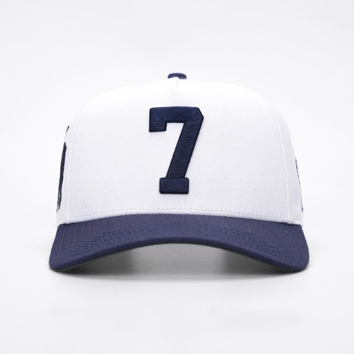 [PRE - ORDER - SHIPS DECEMBER 10TH] ‘7’ Premium Wool Blend SnapBack - White/Navy - Malta Apparel