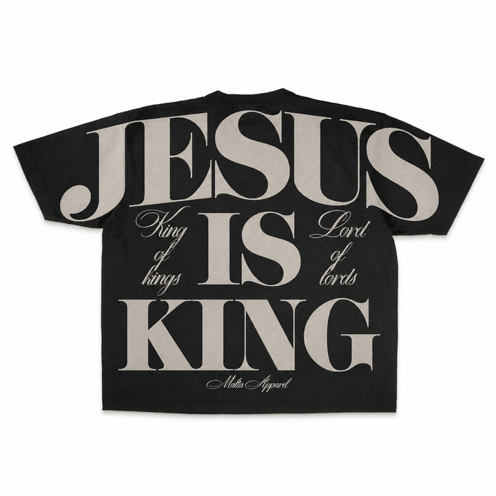 [PRE-ORDER - SHIPS EARLY SEPTEMBER] Jesus is King Jumbo Print Tee - Black (Oversized) - Malta Apparel