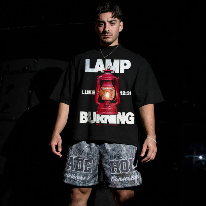 [PRE - ORDER - SHIPS FEBRUARY 18TH] Lamp Burning Drop Shoulder Tee (Super Oversized) - Black - Malta Apparel