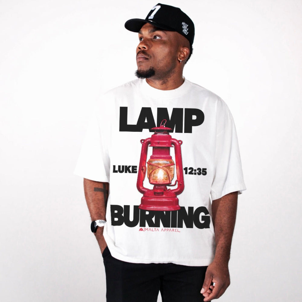 [PRE - ORDER - SHIPS FEBRUARY 18TH] Lamp Burning Drop Shoulder Tee (Super Oversized) - White - Malta Apparel