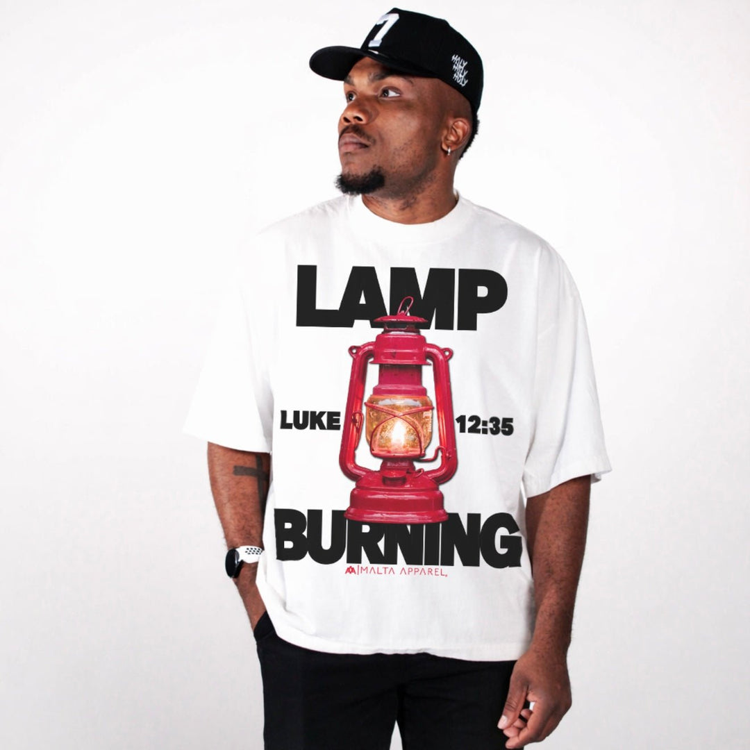 [PRE - ORDER - SHIPS FEBRUARY 18TH] Lamp Burning Drop Shoulder Tee (Super Oversized) - White - Malta Apparel