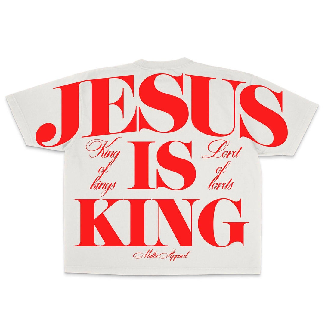 [PRE - ORDER - SHIPS MAY 20TH] Jesus is King Jumbo Print Tee - Ivory (Oversized) - Malta Apparel