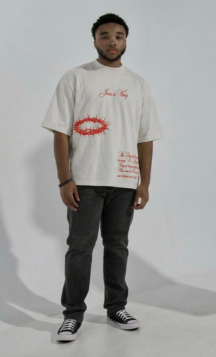 [PRE - ORDER - SHIPS MAY 20TH] Jesus is King Jumbo Print Tee - Ivory (Oversized) - Malta Apparel