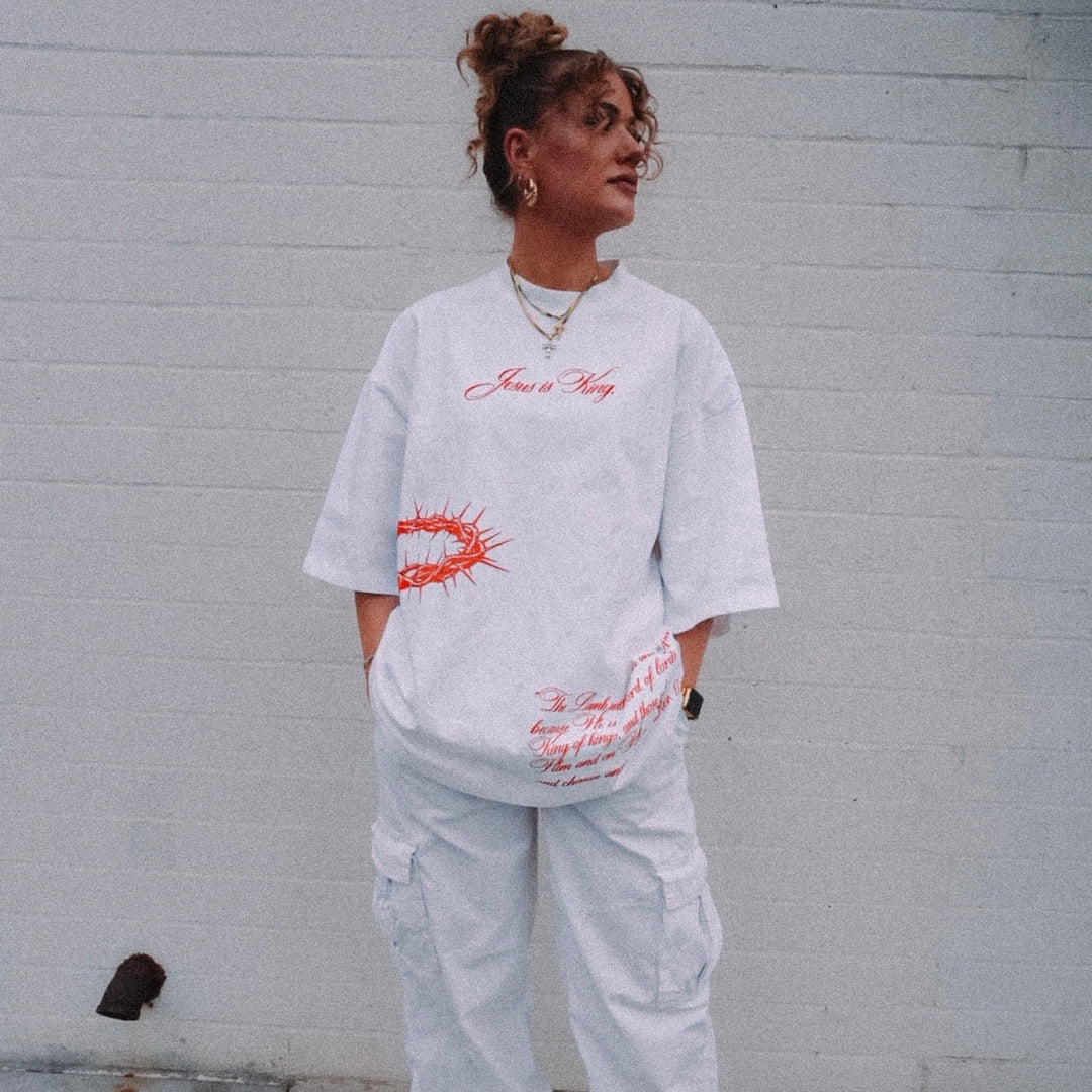 [PRE - ORDER - SHIPS MID - JUNE] Jesus is King Jumbo Print Tee - Ivory (Oversized) - Malta Apparel