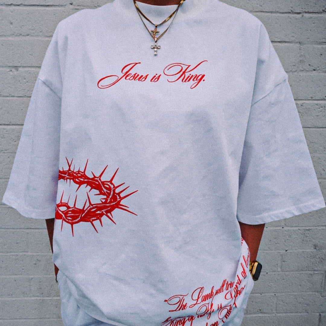 [PRE - ORDER - SHIPS MID - JUNE] Jesus is King Jumbo Print Tee - Ivory (Oversized) - Malta Apparel