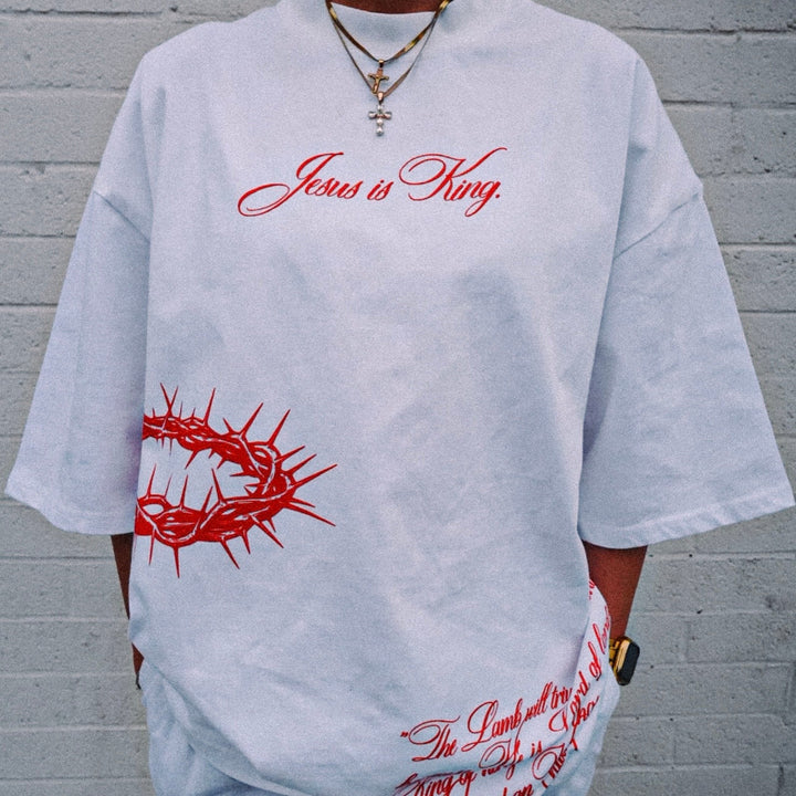 [PRE - ORDER - SHIPS MID - JUNE] Jesus is King Jumbo Print Tee - Ivory (Oversized) - Malta Apparel