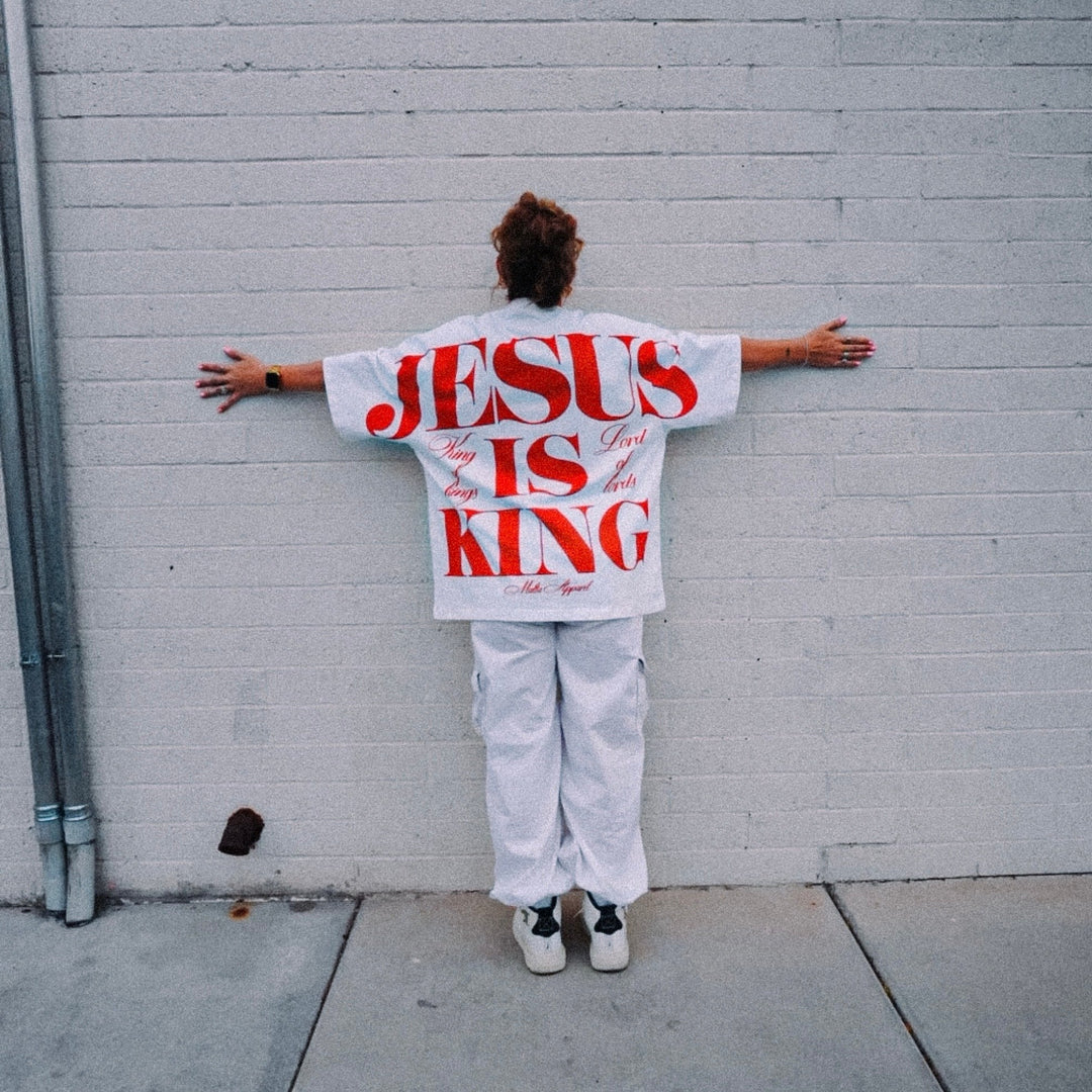 [PRE - ORDER - SHIPS MID - JUNE] Jesus is King Jumbo Print Tee - Ivory (Oversized) - Malta Apparel