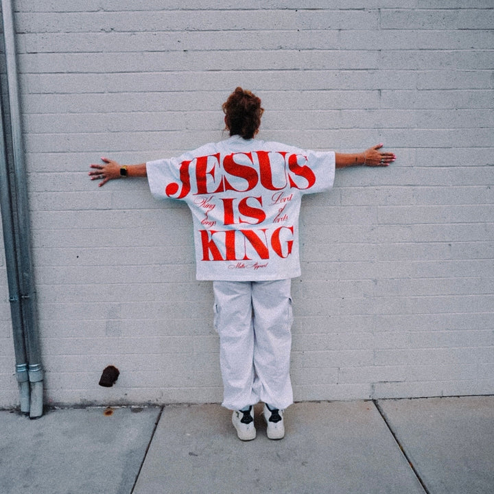 [PRE - ORDER - SHIPS MID - JUNE] Jesus is King Jumbo Print Tee - Ivory (Oversized) - Malta Apparel