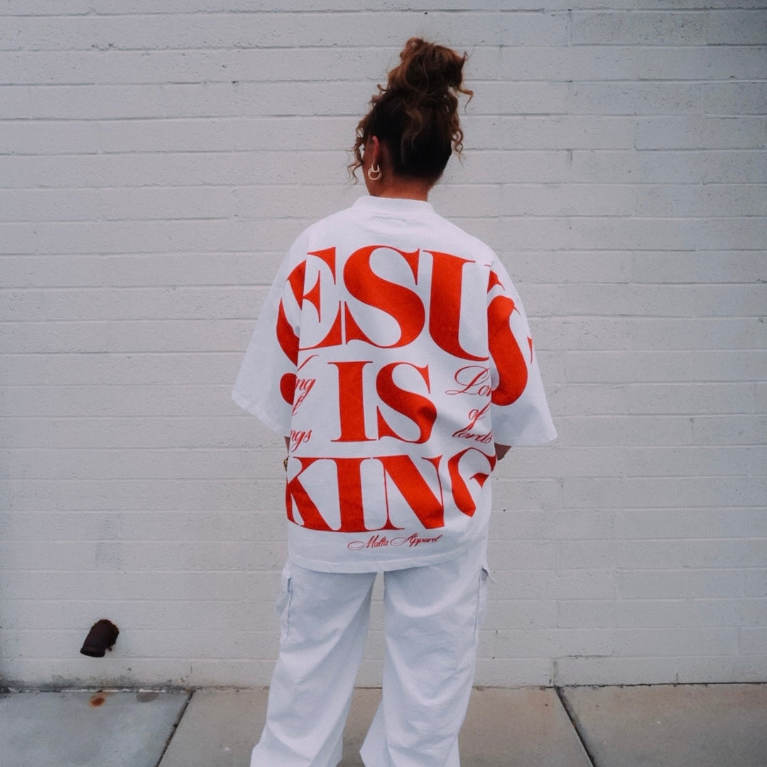 [PRE - ORDER - SHIPS MID - JUNE] Jesus is King Jumbo Print Tee - Ivory (Oversized) - Malta Apparel