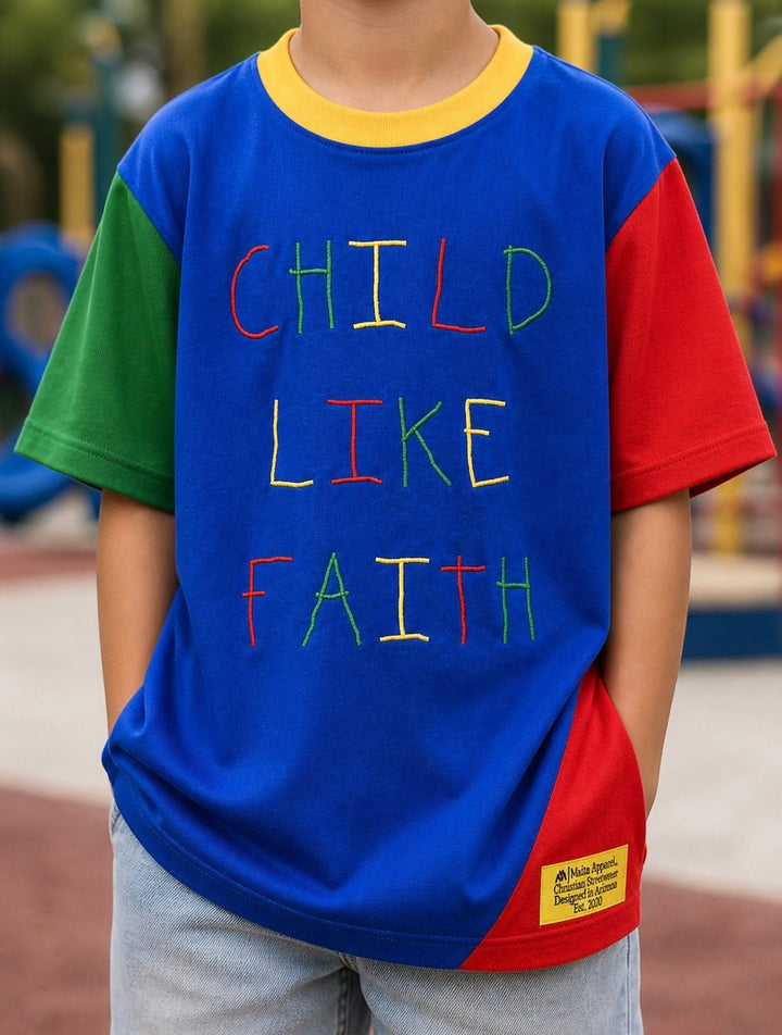 [PRE-ORDER - SHIPS MID-SEPTEMBER] Childlike Faith Color Block Tee (Youth Oversized) - Malta Apparel