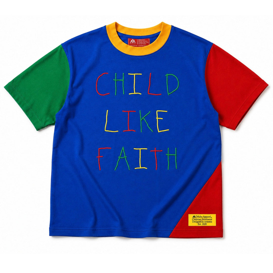 [PRE-ORDER - SHIPS MID-SEPTEMBER] Childlike Faith Color Block Tee (Youth Oversized) - Malta Apparel