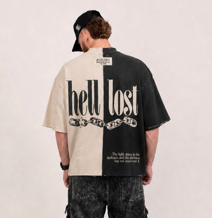 [PRE-ORDER - SHIPS MID SEPTEMBER] ‘Hell Lost’ Split-Panel Distressed Tee (Oversized) - Malta Apparel