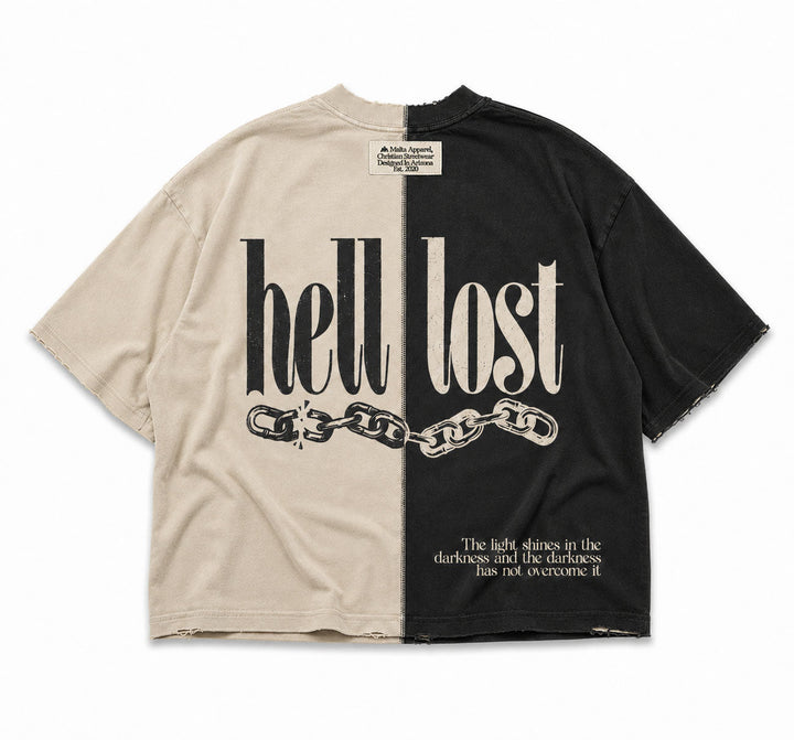 [PRE-ORDER - SHIPS MID SEPTEMBER] ‘Hell Lost’ Split-Panel Distressed Tee (Oversized) - Malta Apparel