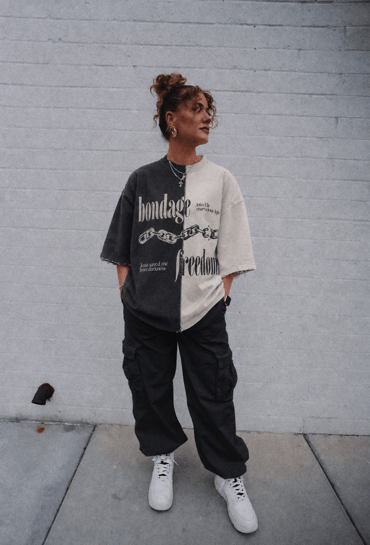 [PRE-ORDER - SHIPS MID SEPTEMBER] ‘Hell Lost’ Split-Panel Distressed Tee (Oversized) - Malta Apparel
