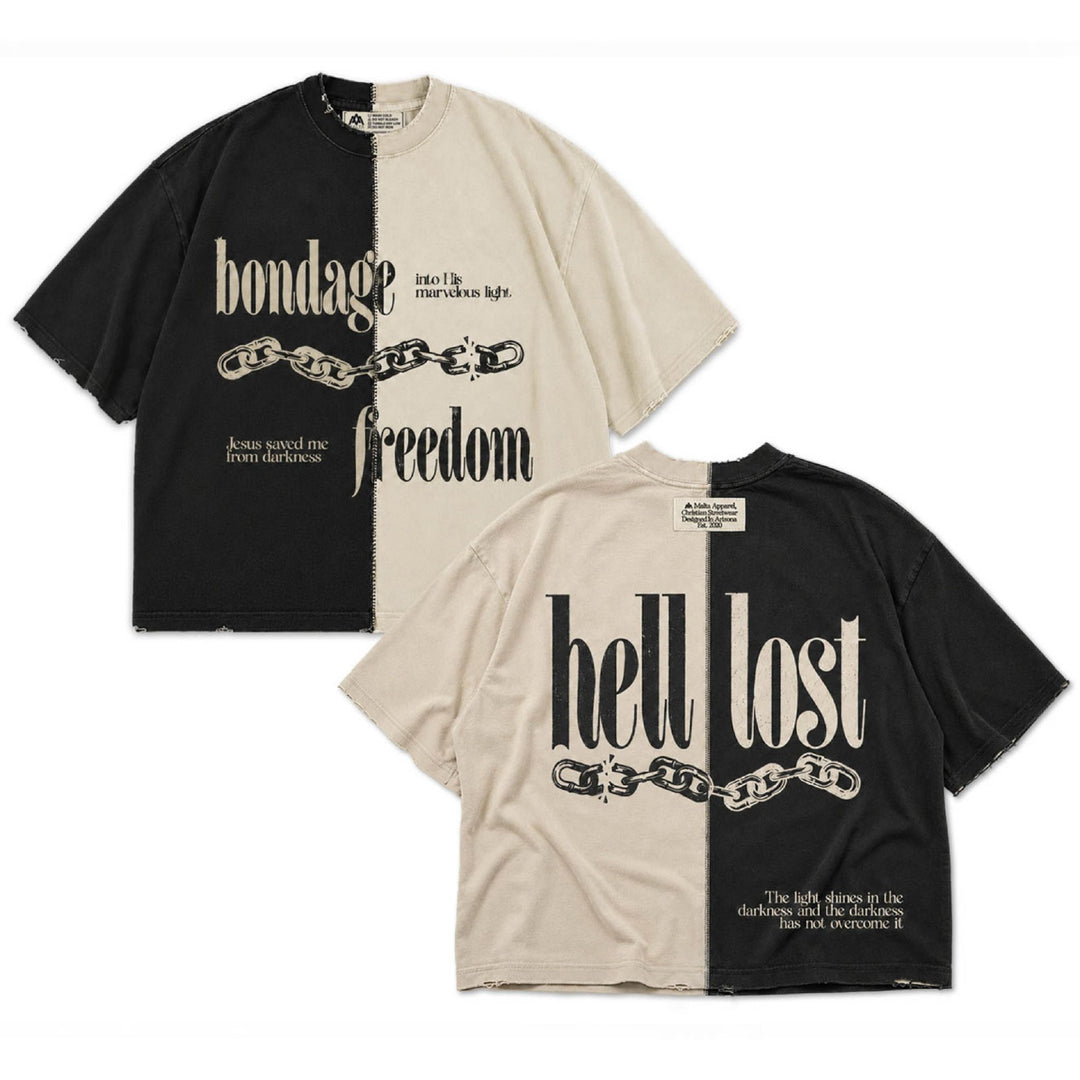 [PRE-ORDER - SHIPS MID SEPTEMBER] ‘Hell Lost’ Split-Panel Distressed Tee (Oversized) - Malta Apparel