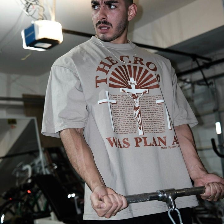 ‘The Cross Was Plan A’ Drop Shoulder - Oatmeal (Super Oversized) - Malta Apparel
