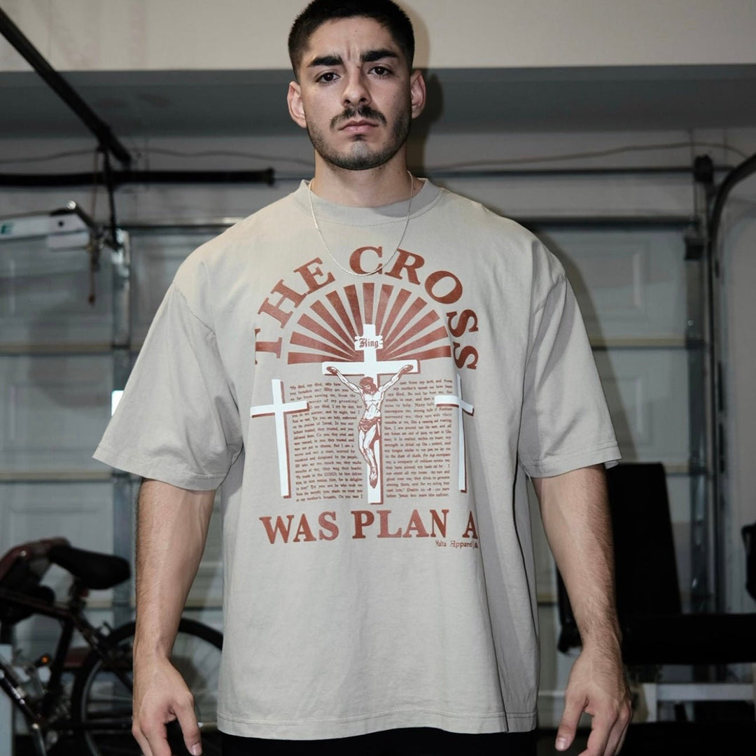 ‘The Cross Was Plan A’ Drop Shoulder - Oatmeal (Super Oversized) - Malta Apparel